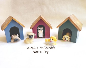 Miniature Dog House with Dog, Adult Collectible, NOT a Toy!  DH101A-E