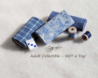 Miniature Sewing Accessory Bundle, STEEL BLUE, Adult Collectible, NOT a Toy,  MS112H