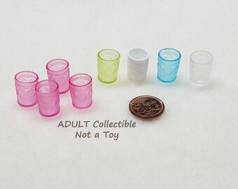 Set of four 1:6 scale Drinking Glasses,  Various Colours , for Adult Collectors