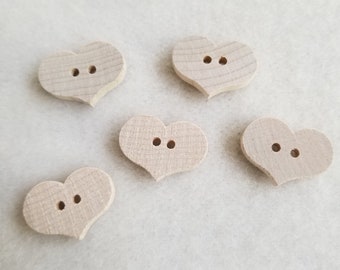 CLEARANCE, Unfinished Fat Country Heart Shaped Wood Buttons, 5pcs per package, WBT101H