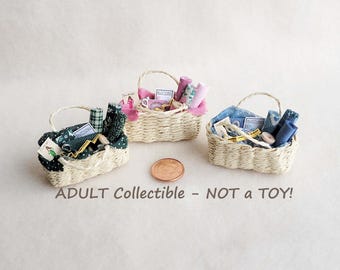 Miniature Sewing Baskets, Adult Collectible, NOT a Toy!  MS102