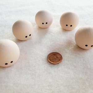 CLEARANCE, Pre-finished, 30-32mm, (Flesh) Wooden Ball Knobs, Doll Head, 5pcs, Choose With or Without Eyes, CLEARWRB104