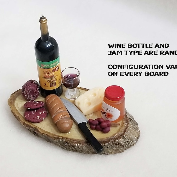 Live Edge Miniature Charcuterie Board, with RED Wine, Cheese, Meat, Jam, Grapes, Bread MK158LR