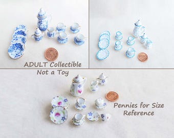Miniature Dollhouse China, Various Patterns, 17 pc Dish Set, Adult Collectible, Not a Toy,  MK184