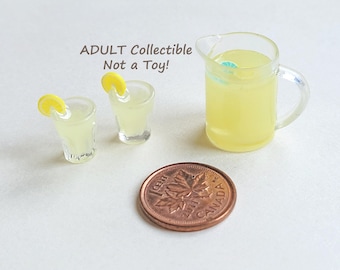 Miniature Lemonade Jug with Two Cups, Hand Crafted, Adult Collectible- NOT A TOY!  MK141