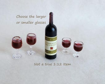 Miniature Red Wine Set with 2 optional sizes of Hand-Poured Wine Glasses, 3pc, MK140E
