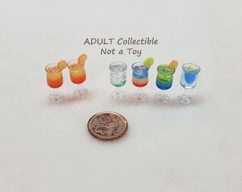 Miniature Resin Cocktails, Hand Crafted, 2pc,  for Adult Collectors