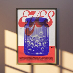 Augen im Glas - Vintage Wanddruck, Dekoration Poster, Trendy Druck, Retro Poster, Kunstdruck, Augenmuster, Halbtondruck