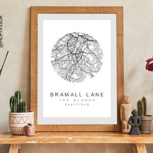 Sheffield United FC - Bramall Lane Stadium - Perfect Gift for Football Fans - Map Poster - Wall Decor - Birthday Card - Digital