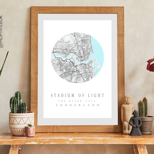 Sunderland AFC - Estadio de la Luz - Regalo perfecto para los fanáticos del fútbol - Póster con mapa - SAFC - Decoración de pared - Tarjeta de cumpleaños - Digital