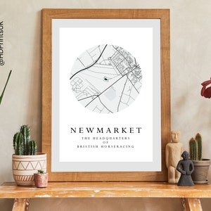 Newmarket Racecourse - British Horse Racing - Horseracing Map Poster - Wall Decor - Birthday Card - Digital