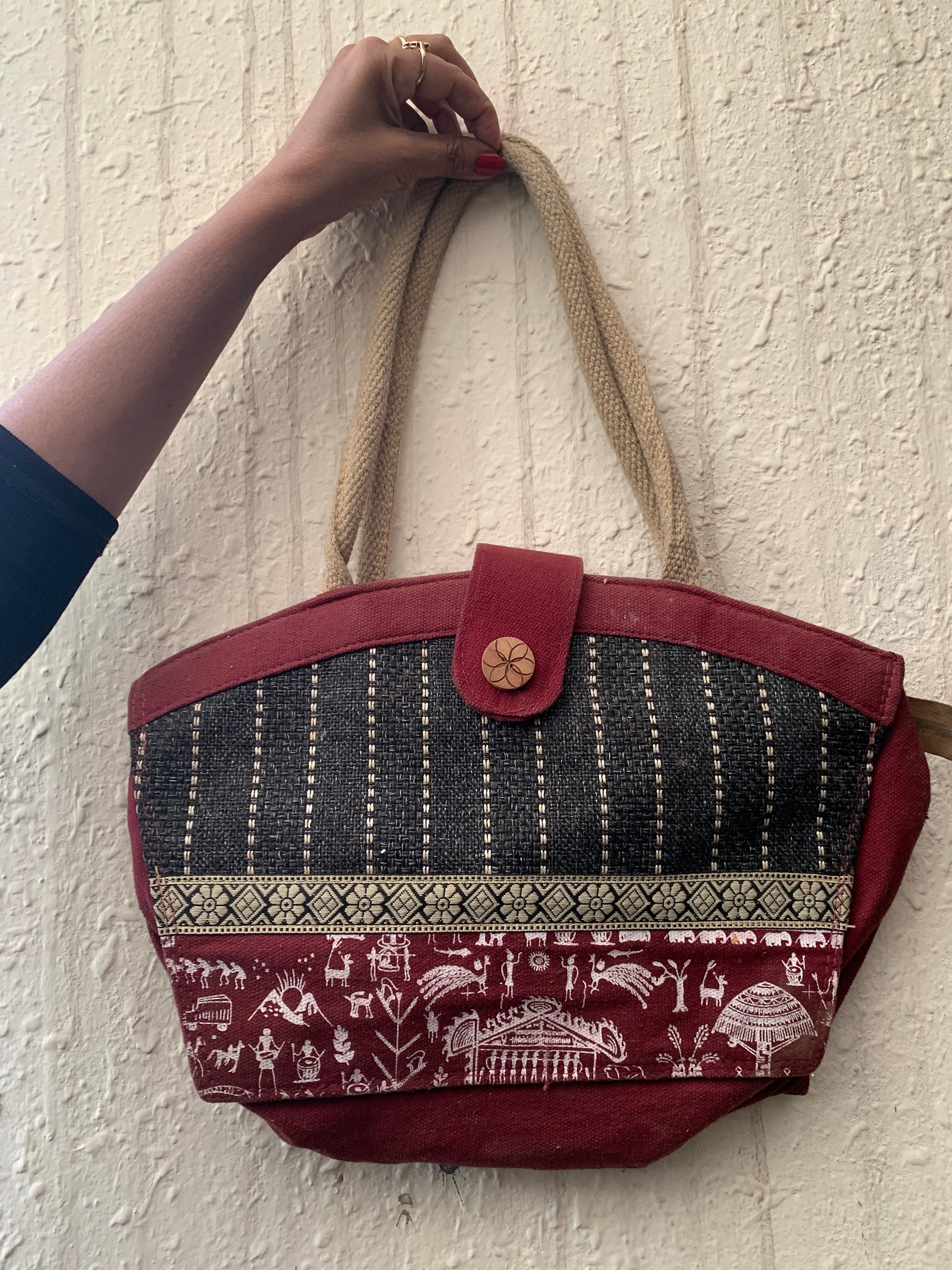 Handmade jute bag with warli printing Etsy