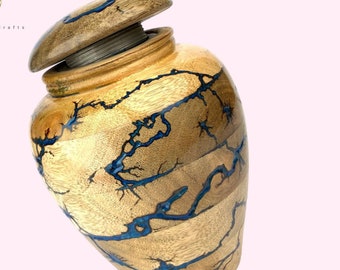 Urn for human ashes, Mangowood and Resin Cremation urn Burial Urn with Lichtenberg Figure