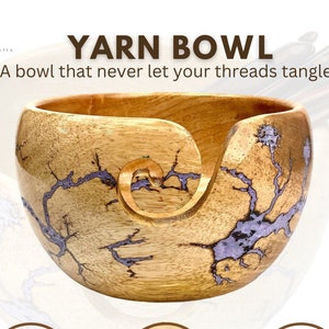 Personalized Engraved Large Yarn Bowl 7&quot; x 4&quot; | Lichtenberg Figure & Resin - Wooden Large Yarn Bowl (7&quot; Diameter x 4&quot; Height)