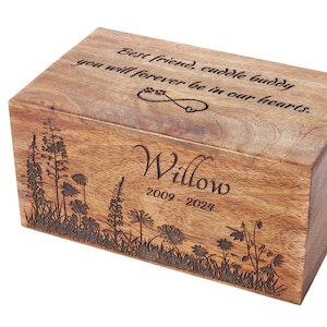 Urna de madeira personalizada para animais de estimação, caixa memorial personalizada com gravação para cinzas de cães e gatos