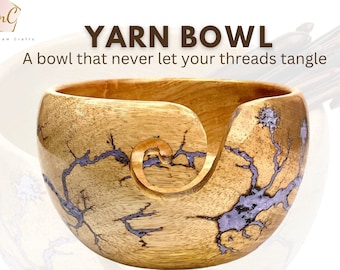 Personalized Engraved Large Yarn Bowl 7" x 4" | Lichtenberg Figure & Resin - Wooden Large Yarn Bowl (7" Diameter x 4" Height)