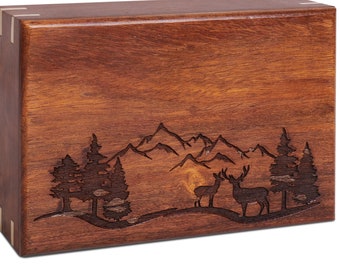 Urna de cremación de ciervo personalizada: urna de madera grabada y hecha a mano en palisandro.