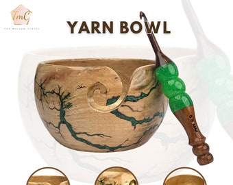 Personalized Engraved Large Yarn Bowl 7" x 4" | Lichtenberg Figure & Resin - Wooden Large Yarn Bowl (7" Diameter x 4" Height)