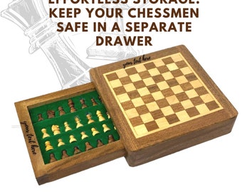 PERSONALIZED Wooden Square Chess Set, Magnetic Travel Chess Board, Custom Engraved Travel Chess Set, Birthday Gift, Best gifts