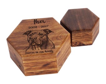 Engraved Rosewood Pet Urn for Dog and cats ashes with Photo, Memorial Keepsake Box