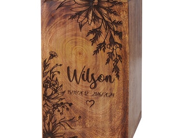 Personalized Wooden Urn Box for Human Ashes, Cremation Urn.