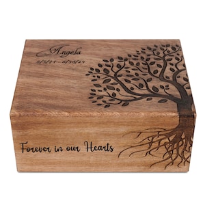 PERSONALIZED Cremation Urn for Human Ashes - Adult Tree of Life Wooden Urns- Engraved Memorial Casket for Men and Women