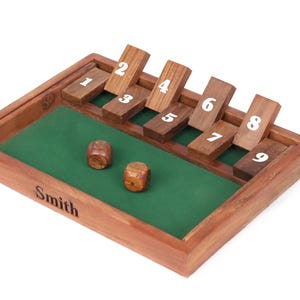 Juego de mesa Shut The Box: zona de juego personalizada, juego de dados hecho a mano.