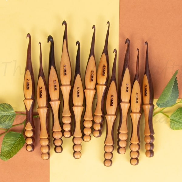 Crochet Hooks Set of 10 in Rosewood and Haldu wood, Ergonomic Handle Crochet Hooks Set, Available with Organizer | Mother's day Gift