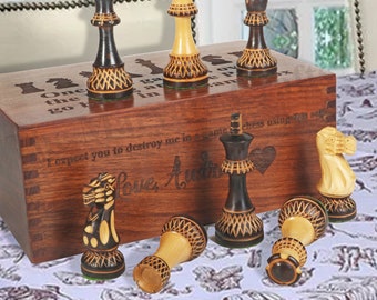 Handcrafted Burnt chess pieces-3.75", Triple Weighted set, Tournament series chessmen, German Staunton Chess Pieces