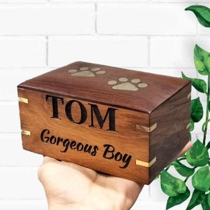 Personalized Rosewood Pet Urn Box: Brass Paw Inlay, Dog/Cat Ashes