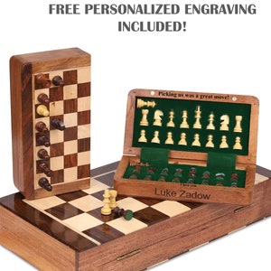 Juego de ajedrez de madera personalizado, tablero de ajedrez de viaje plegable magnético con Extra Queen de 7" a 18", juego de ajedrez portátil hecho a mano