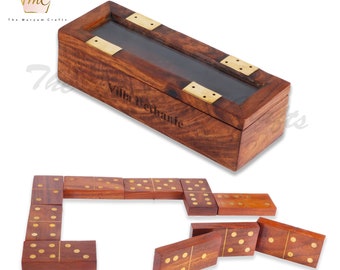 Personalized Rosewood Domino Set: Brass Inlay, Wooden Storage Case
