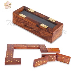 Personalized Rosewood Domino Set: Brass Inlay, Wooden Storage Case