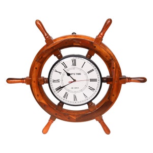 Personalized Rosewood Ship Wheel Clock: Nautical Wall Decor (24 inch)
