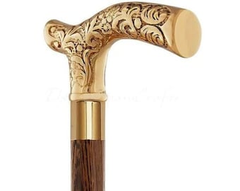 Personalized Walking Stick Engrave Name, Handmade Solid Brass Designer Handle Wooden Victorian Walking Cane, Father's day Gifts,Vintage Cane