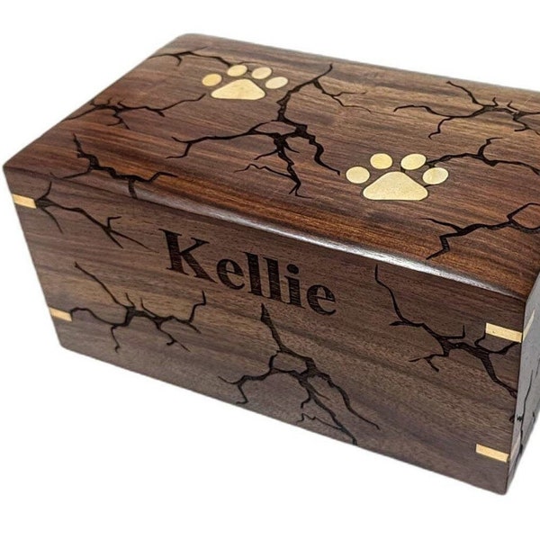 Personalized Rosewood Pet Urn: Handcrafted Brass Paw Keepsake Box