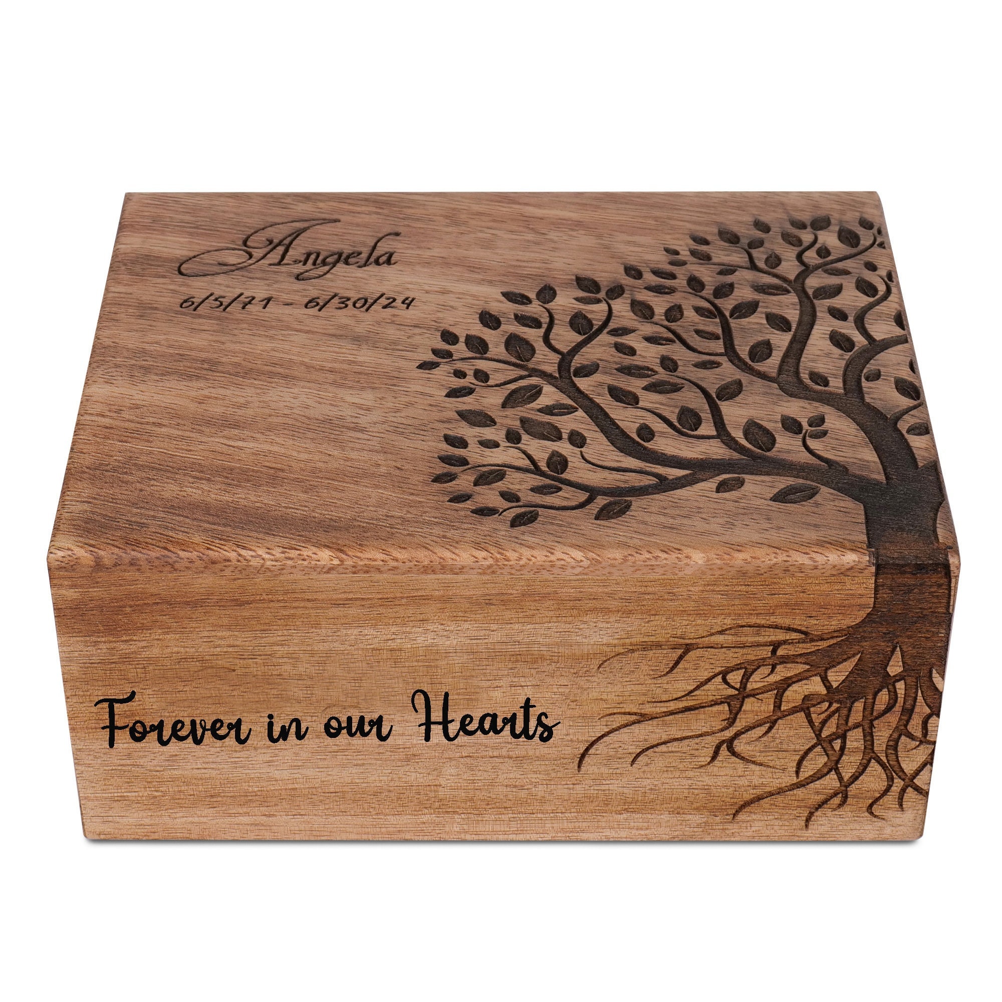 PERSONALIZED Cremation Urn for Human Ashes - Adult Tree of Life Wooden Urns- Engraved Memorial Casket for Men and Women
