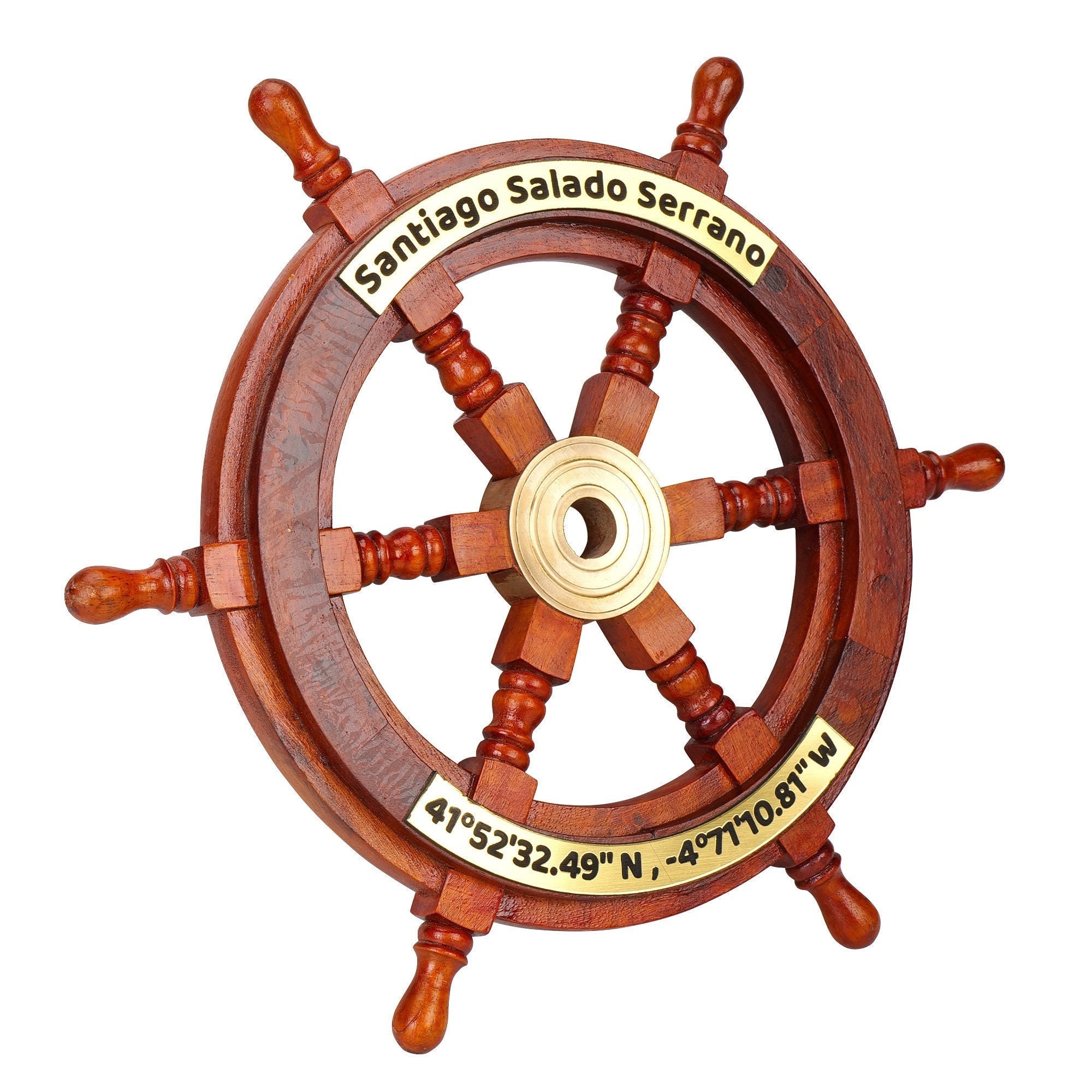 Marine Nautical Store ソリッド真鍮ハンドル 18インチ 木製舵