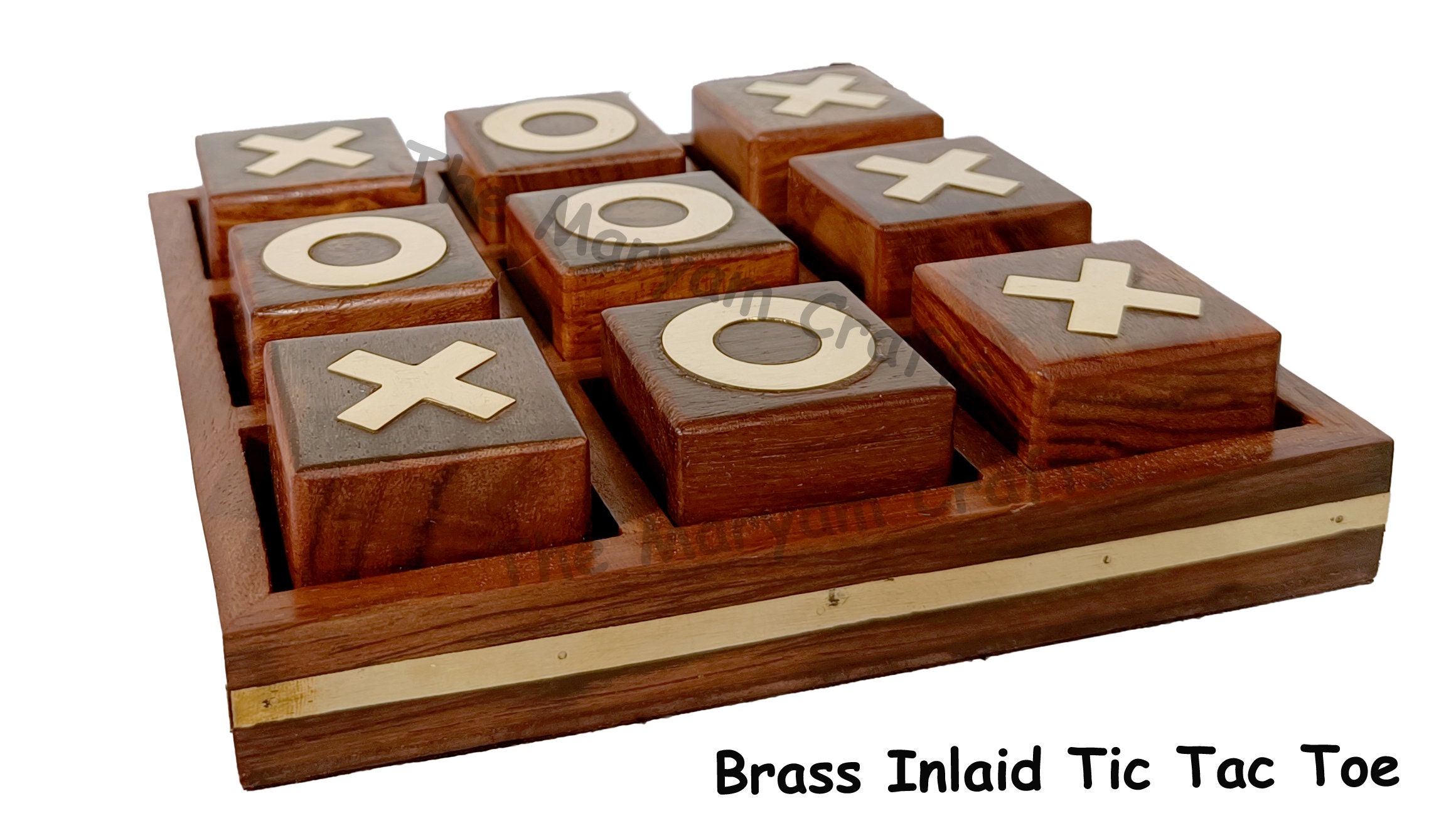 Strategy Tic-Tac-Toe Game With Brass Ornaments In A Wooden Box