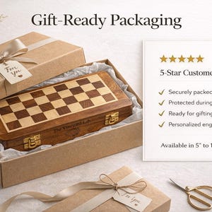 Personalized Magnetic Wooden Chess Set: Folding Travel Board with Extra Queens, Handmade Birthday Gift image 14