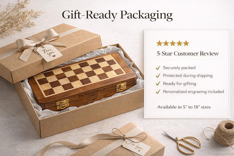 Personalized Magnetic Wooden Chess Set: Folding Travel Board with Extra Queens, Handmade Birthday Gift image 14