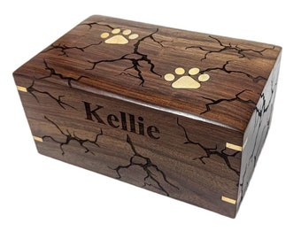 PERSONALIZED Engraved URN BOX | Handcrafted Rosewood Pet Urn for Dog Ashes | Urn Box for Pet Ashes | Brass Paw Urn Box for your loved ones