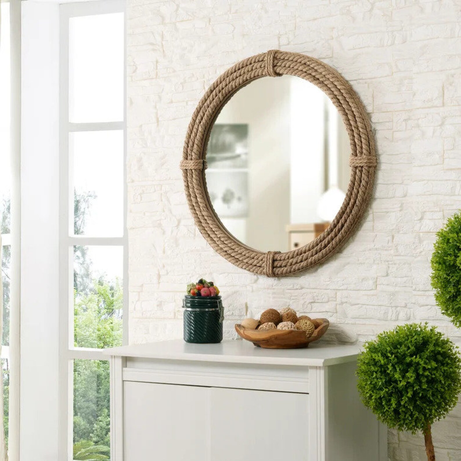 Nautical Coastal Jute Rope Wall Hanging Mirror Etsy