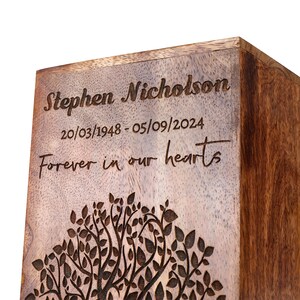 Personalized Wooden Cremation Urn for Human Ashes, Engraved Memorial ...