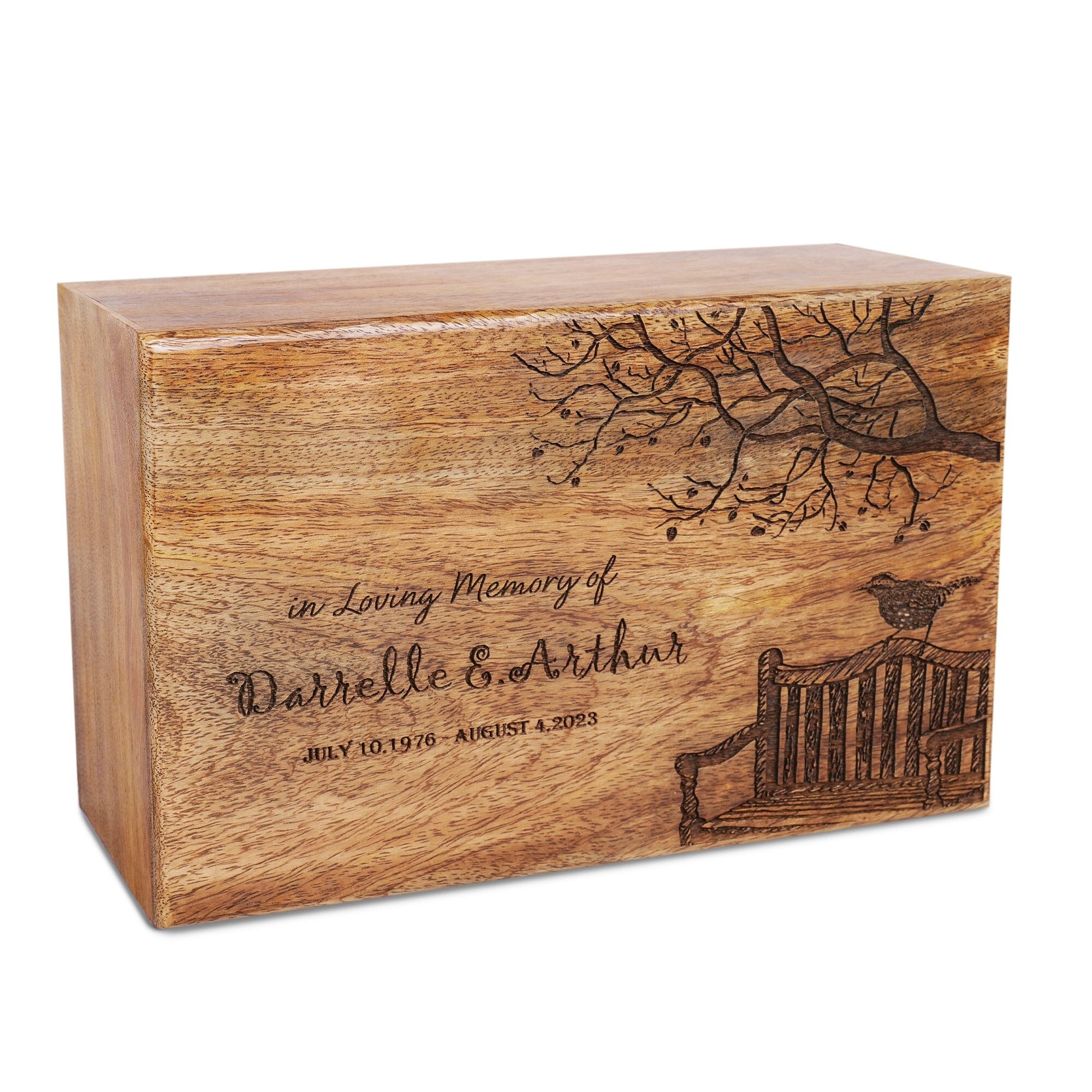 Personalized Wooden Cremation Urns for Human Ashes - Adult Male & Female Tree of Life Urn Box and Burial Casket