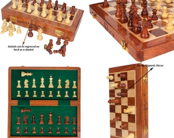 Personalized Wooden Chess Set, Travel Chess Set, Handmade Foldable Magnetic Chess Set, Portable Chess Game Unique Gift idea