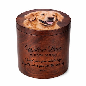Custom Pet Portrait Urn for Dogs & Cat Ashes with Photo, Rosewood Cremation Keepsake Photo Print Top+Wood