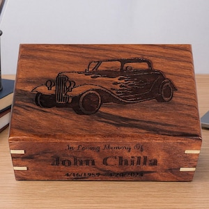 Personalized Classic Car Urn for Adult Ashes – Handcrafted Rosewood Memorial Urn – Custom Bike Ashes Urn