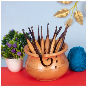 Crochet Hooks Set of 10 in Rosewood and Haldu wood, Ergonomic Handle Crochet Hooks Set, Available with Organizer Mother's day Gift Hook Set & Bowl 2