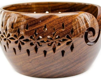 Large Cherry Yarn Bowl, Cosmic Spiral Star Groove, Sparkle Inlay